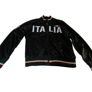 Italia Black Track Jacket 🇮🇹 Faux Leather Look Full Zip Size M